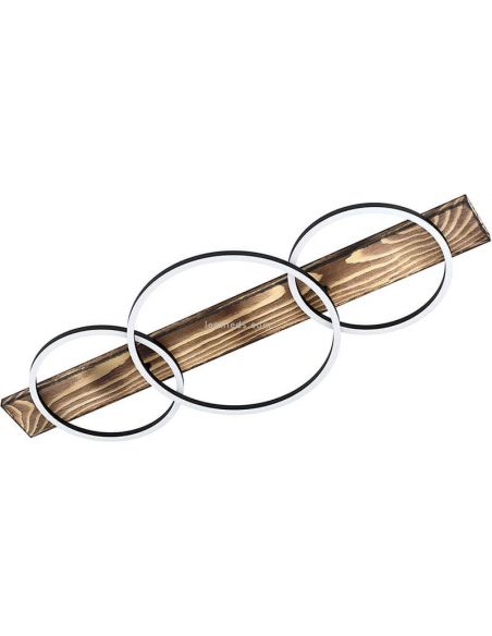 Plafón LED con 3 aros negros Boyal 24W 3.400Lm madera ennegrecida | LeonLeds
