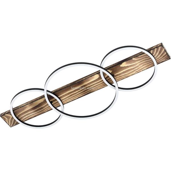 Candeeiro de teto LED com 3 argolas pretas Boyal 24W 3.400Lm madeira escurecida | leonleds
