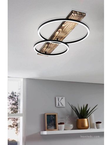 Ambiente Plafón LED de madera natural y negro Boyal 12W 1700Lm Eglo | LeonLeds