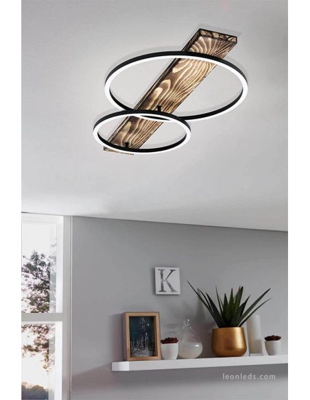 Ambiente Plafón LED de madera natural y negro Boyal 12W 1700Lm Eglo | LeonLeds