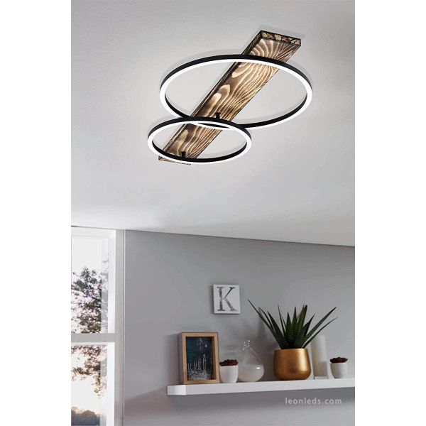 Plafonnier LED Environment en bois naturel et noir Boyal 12W 1700Lm Eglo | leonleds