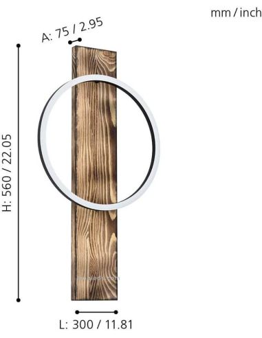 Aplique interior LED de madera ennegrecida y negro Boyal 12W 1700Lm | LeonLeds