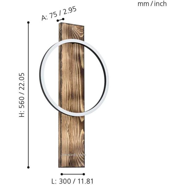 Aplique interior LED de madera ennegrecida y negro Boyal 12W 1700Lm | LeonLeds
