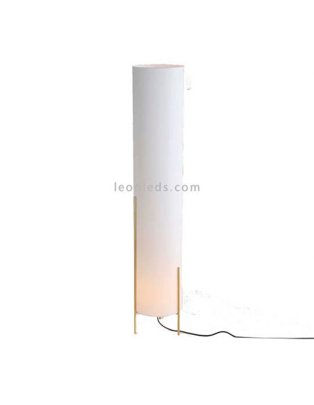 Candeeiro de chão com abajur em tecido Naos branco e dourado