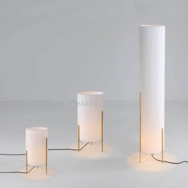 Lampadaire avec abat-jour en tissu Naos blanc et doré ACB