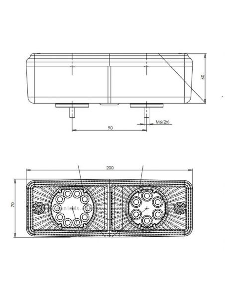 Dimensiones de Piloto trasero LED para tractor rectangular 487 12V-24V 3 Funciones | LeonLeds