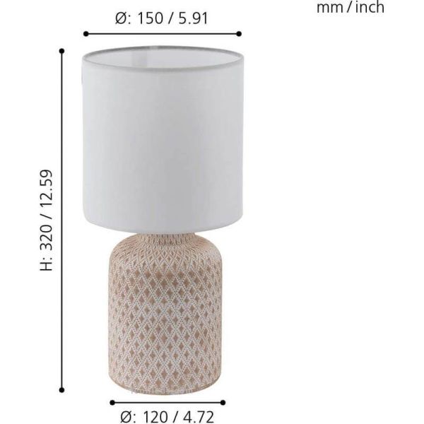 Dimensions Lampe de table blanche Bellariva 97773 Eglo | leonleds