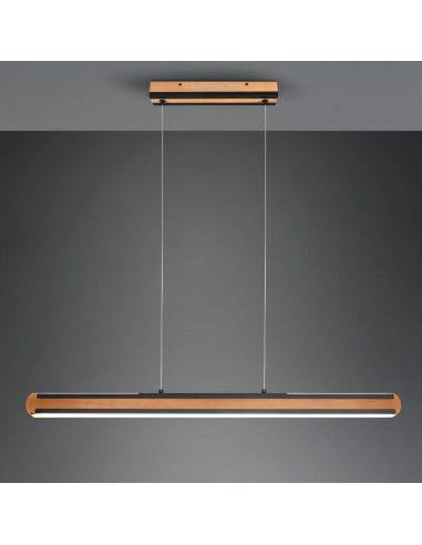 Candeeiro de teto LED em madeira natural com interruptor para regular a intensidade e cor da luz regulável | leonleds