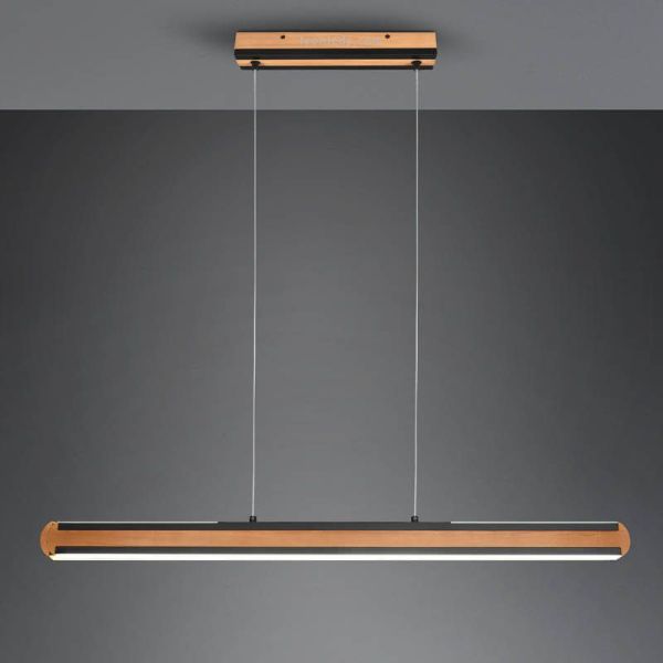 Candeeiro de teto LED em madeira natural com interruptor para regular a intensidade e cor da luz regulável | leonleds