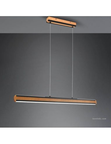 Candeeiro de teto LED em madeira natural com interruptor para regular a intensidade e cor da luz regulável | leonleds