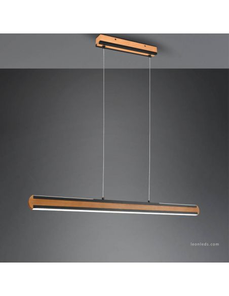 Lámpara de techo LED de madera natural con interruptor para regular intensidad y color de luz regulable | LeonLeds