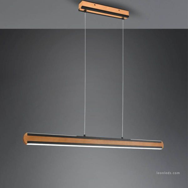 Candeeiro de teto LED em madeira natural com interruptor para regular a intensidade e cor da luz regulável | leonleds