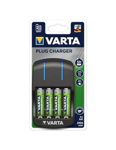 Carregador de bateria AA e AAA Inclui 4 AA 2100mAh Plug Charger Varta | leonleds