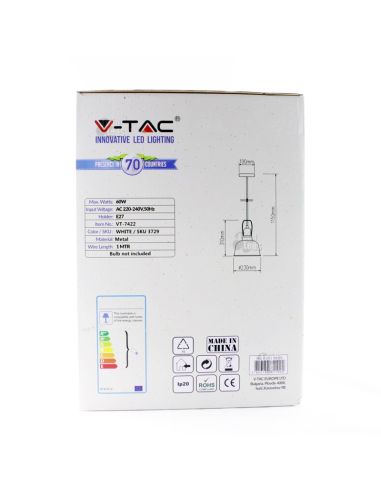 Lámpara de Techo Blanca y Dorada Vintage 3729 Vtac Supensión | LeonLeds