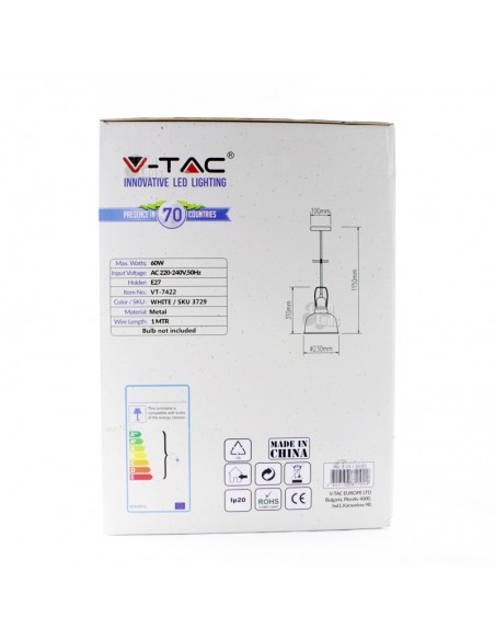 Lámpara de Techo Blanca y Dorada Vintage 3729 Vtac Supensión | LeonLeds