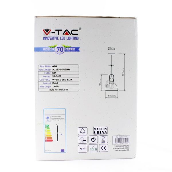 Lâmpada de teto vintage branca e dourada 3729 Vtac Suspensão | leonleds