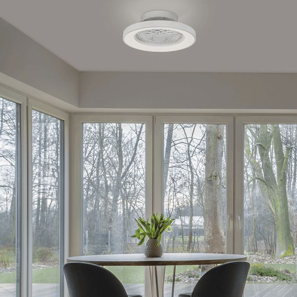 Plafonnier LED blanc tibétain avec mini Ventilateur | LeonLeds Lighting