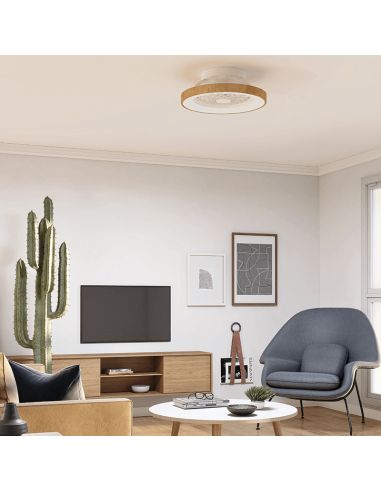 Plafonnier LED en bois tibétain avec mini Ventilateur | Éclairage LeonLeds