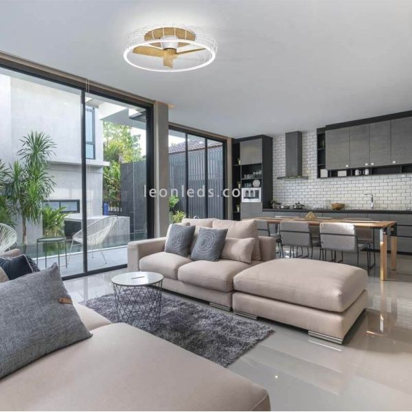 Ventilador de teto LED silencioso Nature branco e madeira ambiente