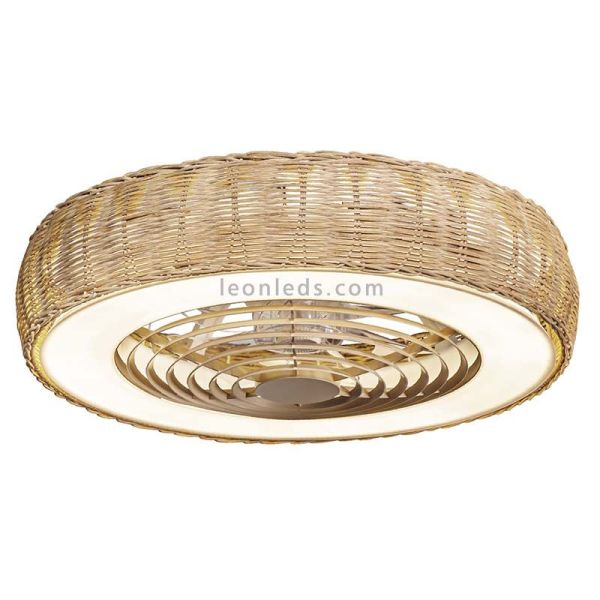 Ventilador plafón LED Kilimanjaro de ratán con mando