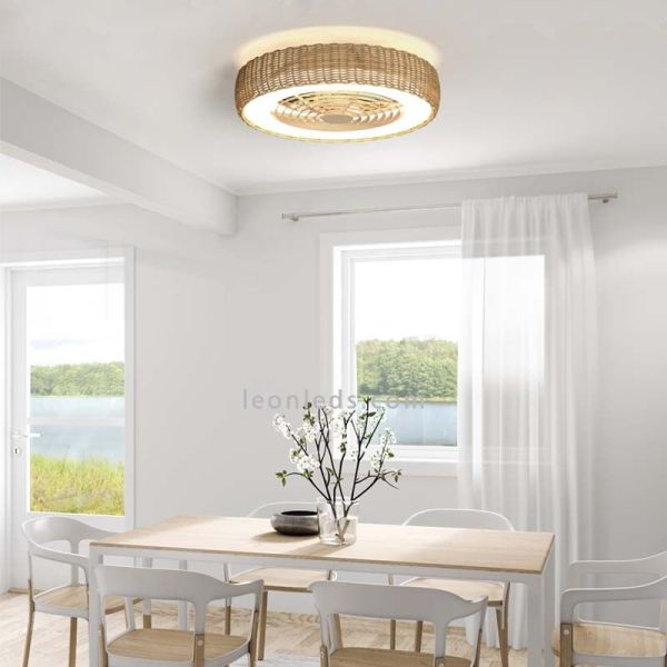 Ventilador plafón LED Kilimanjaro de ratán con mando ambiente