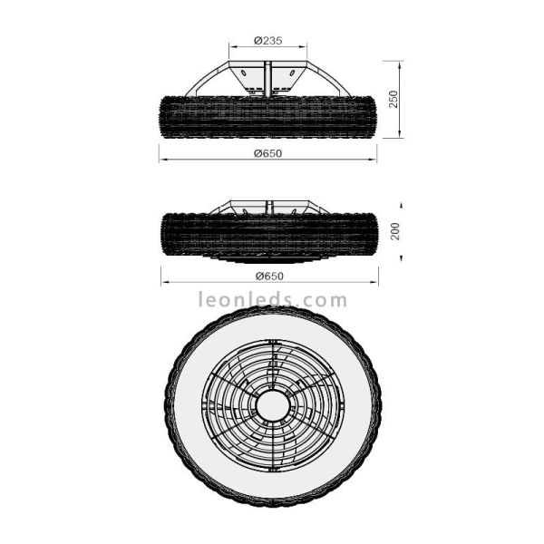 Ventilador plafón LED Kilimanjaro de ratán dimensiones