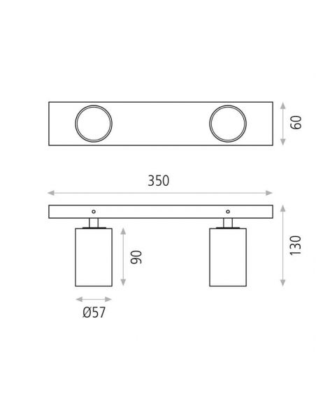 Plafón Gina 2 luces medidas | LeónLeds