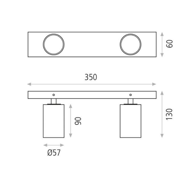 Plafón Gina 2 luces medidas | LeónLeds