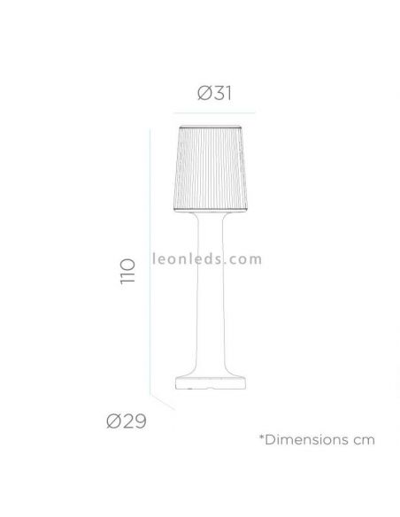 Lámpara de pie exterior recargable Carmen 110 dimensiones