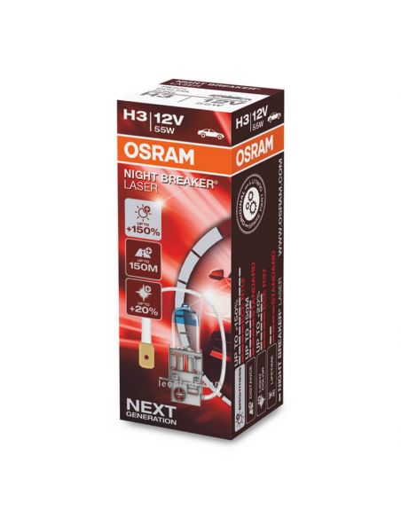 Bombilla H3 potente Night Breaker Laser 12V +150% mas de luz - Pack de 1 unidad Osram | LeonLeds