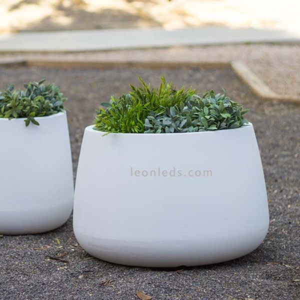 Macetero LED exterior mediano Camelia 60 con cable blanco
