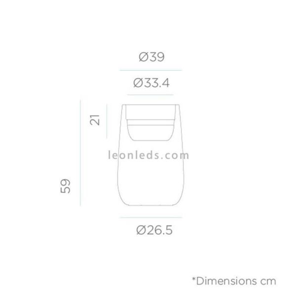 Dimensões da jardineira LED exterior alta Camelia