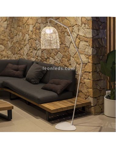 Lámpara de pie Santorini natural y recargable blanca ambiente