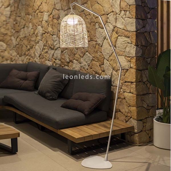 Lámpara de pie Santorini natural y recargable blanca ambiente