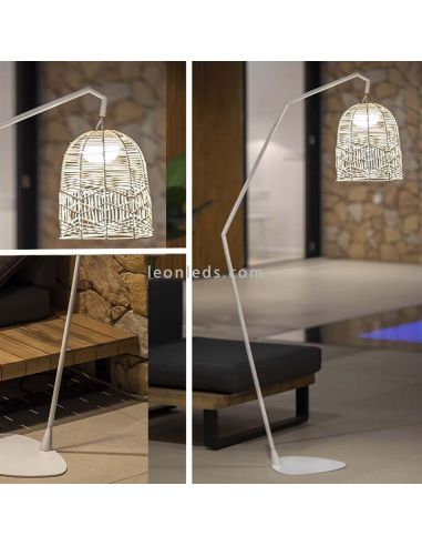 Lámpara de pie Santorini natural y recargable blanca detalles