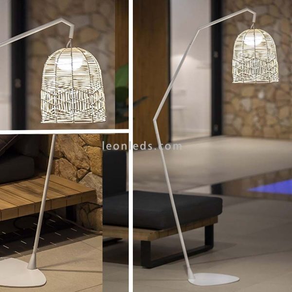 Lámpara de pie Santorini natural y recargable blanca detalles
