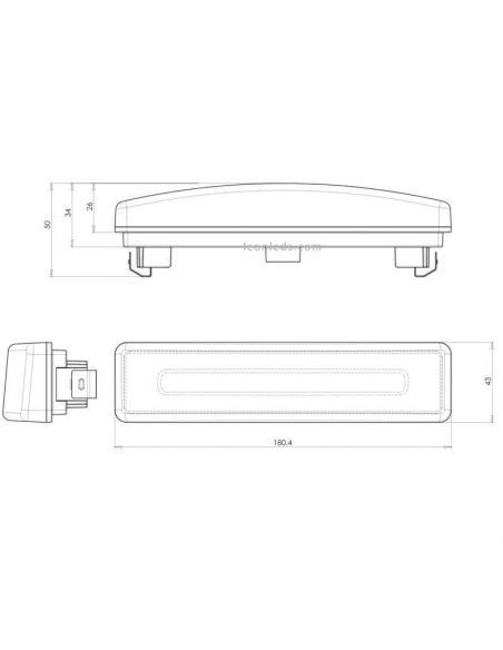 Dimensões da luz LED Neon com luz âmbar para viseira Scania com cabo 1423 | leonleds