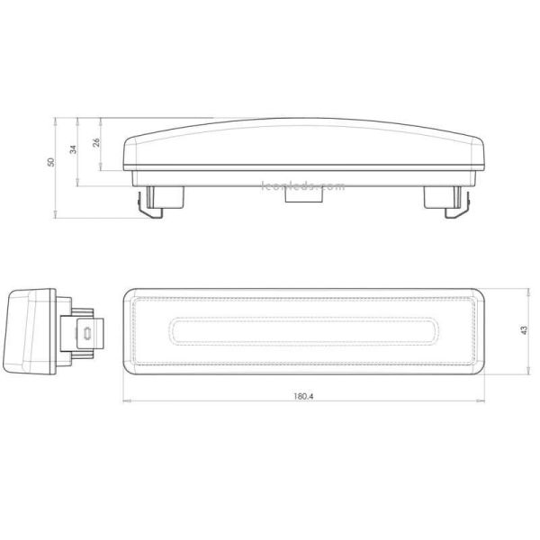 Dimensions du néon à LED avec lumière orange pour visière Scania avec câble 1423 | leonleds