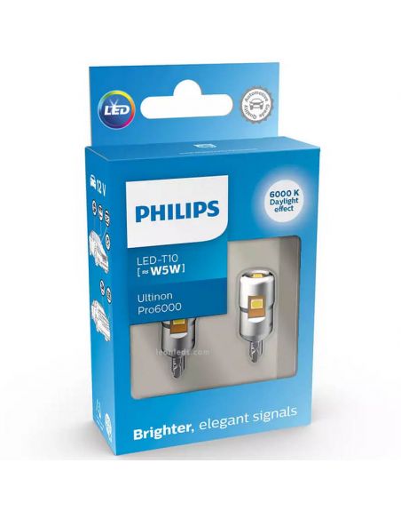 Bombilla LED T10 Ultinon Pro6000 6000K 12V 2 Unidades Philips | LeonLeds