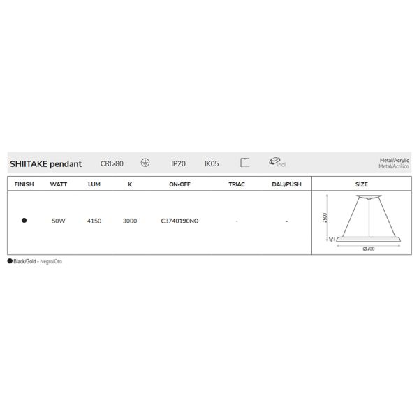 Lámpara colgante LED Shiitake negra o oro I LeonLeds Iluminación