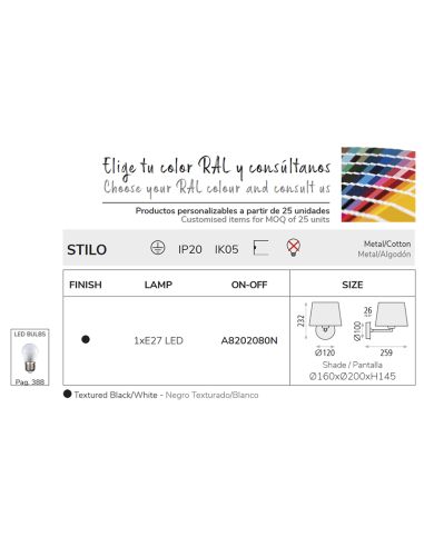 Aplique de pared Stilo 1xE27 I LeónLeds Iluminación