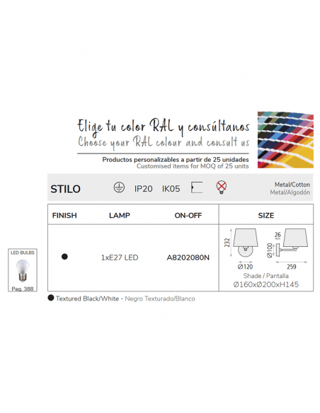 Aplique Stilo 1xE27 I LeónLeds Lighting