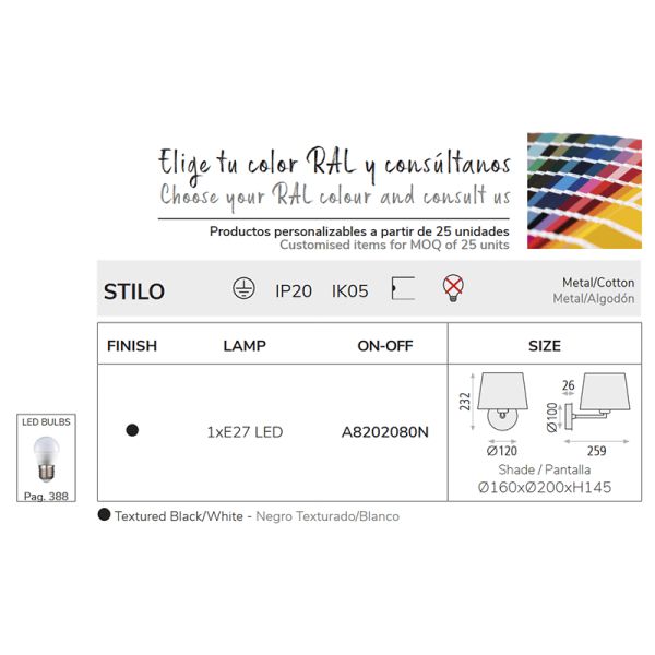 Aplique de pared Stilo 1xE27 I LeónLeds Iluminación