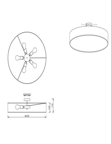 Plafón de techo Hotel de Trio Lighting 65cm medidas| LeonLeds.com
