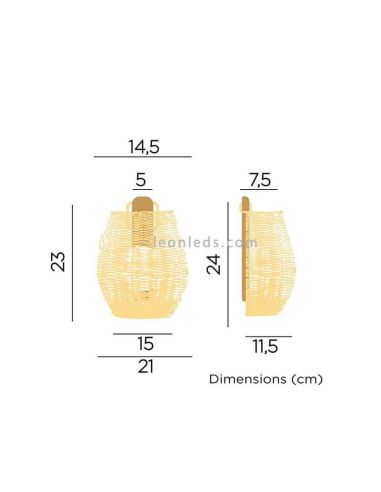 Aplique LED exterior natural sin cables Saona 25 wall dimensiones
