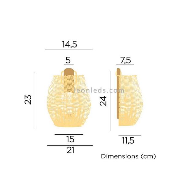 Dimensions de l'applique extérieure LED Saona 25 wall natural outdoor sans fil