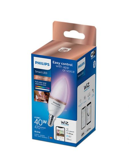 Caja de Bombilla LED Vela RGB con Wiz, Wi-Fi y Bluetooth Regulable E14 Eglo |  LeonLeds