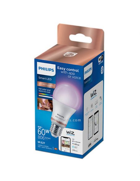 Bombilla LED RGB con Wiz y Wi-Fi y Bluetooth Regulable A60 E27 60W Philips | LeonLeds