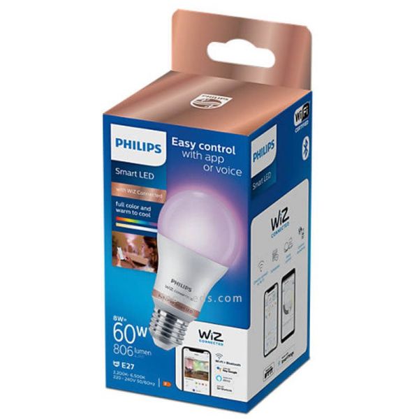 Bombilla LED RGB con Wiz y Wi-Fi y Bluetooth Regulable A60 E27 60W Philips | LeonLeds