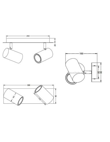 Dimensions Réglette avec 2 lumières Marley 2 X GU10 802400201 | leonleds